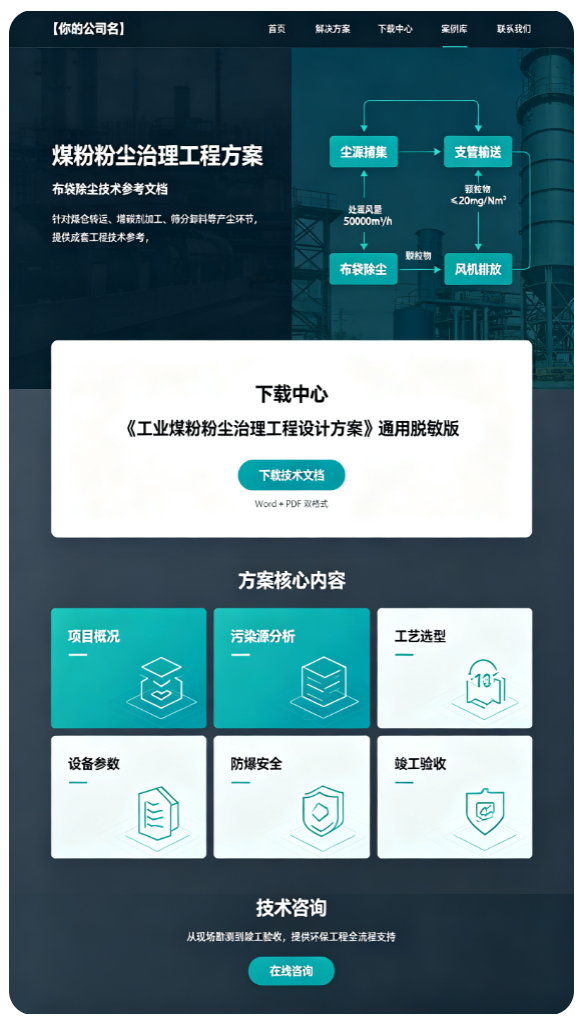 煤粉粉尘治理工程方案_布袋除尘技术参考文档_江苏福拓环保设备 扬中福拓行业解决方案